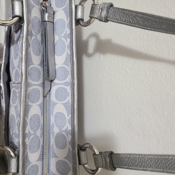 Coach Signature Peyton Heritage Canvas Leather Tote Bag (Light Denim & Silver) - Picture 6 of 16